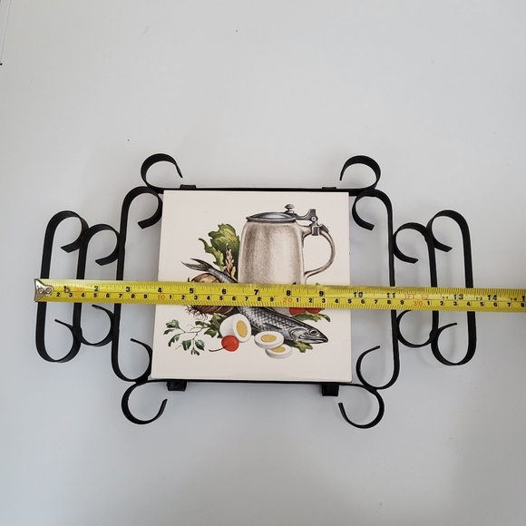 Vintage Wrought Iron and Ceramic Tile Trivet Fish and Eggs - Picture 7 of 16